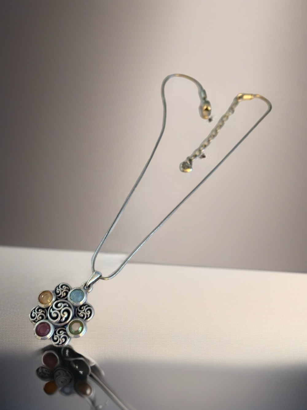Brighton Europa Colorful Crystal Silver Pendant Necklace .